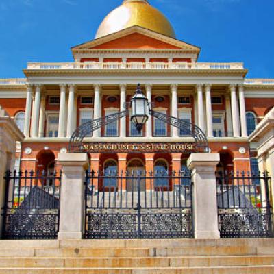 front view of Massachusetts State House on Beacon Hill